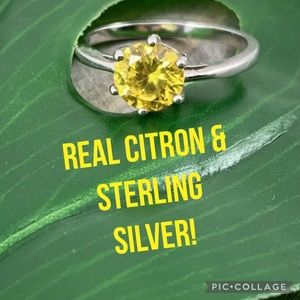 STERLING SILVER AND GENUINE SOLITAIRE CITRINE RING